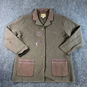 Woolrich Sparrow 9226 Womens Brown Wool Embroidered Button Cardigan Sweater M